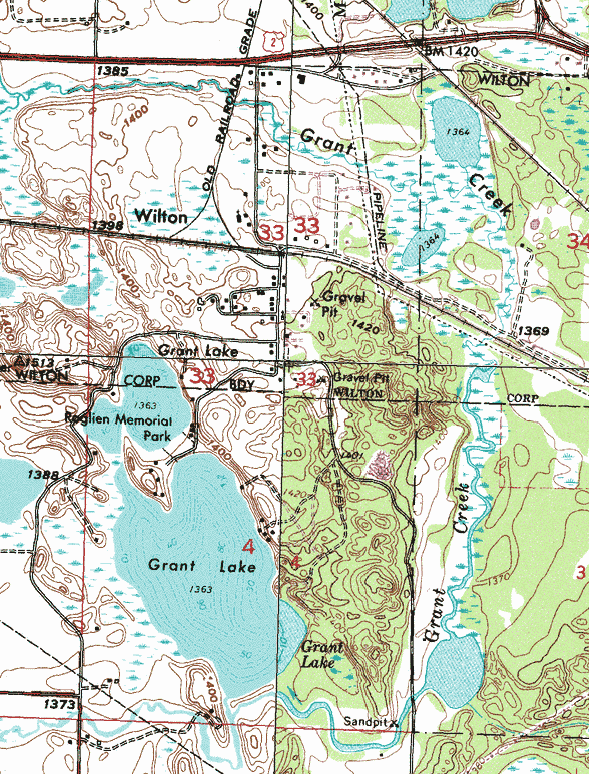 Topographic map of the Wilton Minnesota area