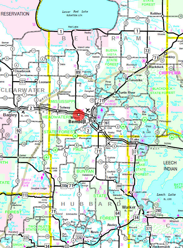 Minnesota State Highway Map of the Wilton Minnesota area