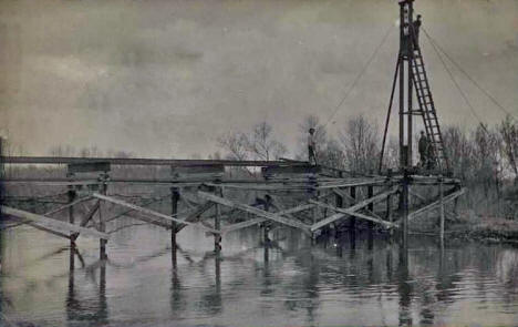 Construction on Bridge over the Des Moines River, Windom Minnesota, 1908