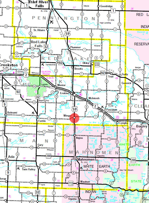 Minnesota State Highway Map of the Winger Minnesota area