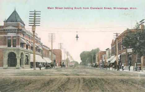 Main Street looking south from Cleveland Street, Winnebago Minnesota, 1908