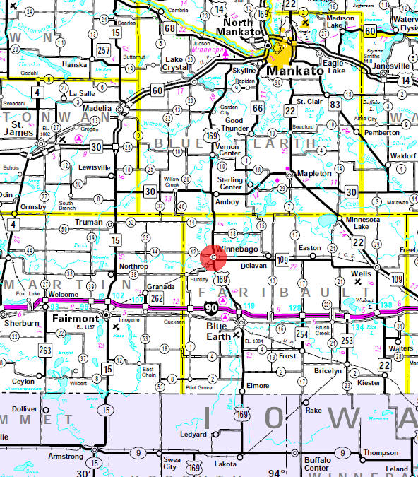 Minnesota State Highway Map of the Winnebago Minnesota area