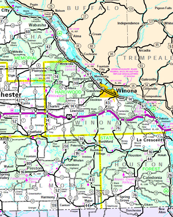 Minnesota State Highway Map of the Winona Minnesota area