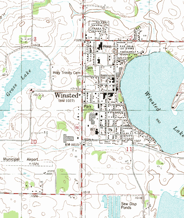 Topographic map of the Winsted Minnesota area