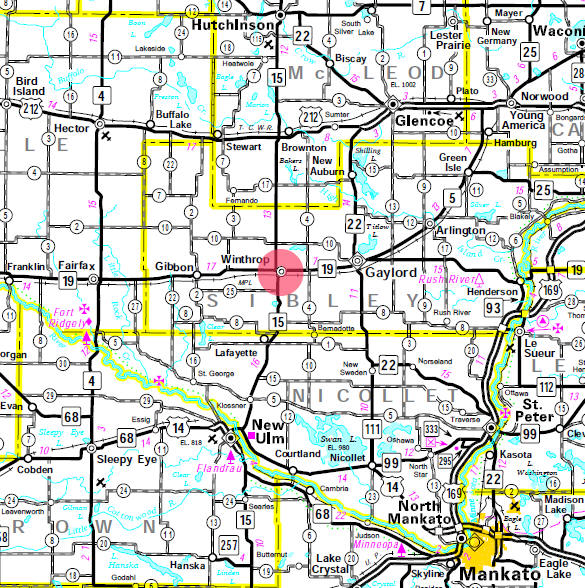 Minnesota State Highway Map of the Winthrop Minnesota area