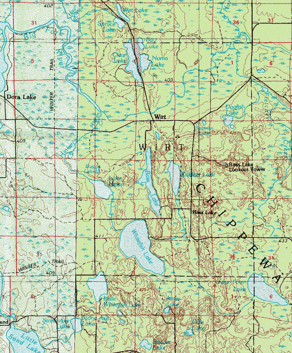 Topographic map of the Wirt Minnesota area