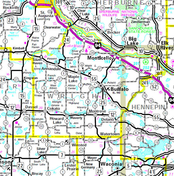 Minnesota State Highway Map of the Wright County Minnesota area