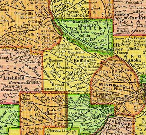 1895 Map of Wright County Minnesota