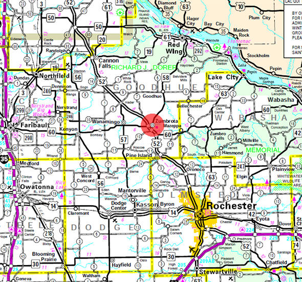 Minnesota State Highway Map of the Zumbrota Minnesota area