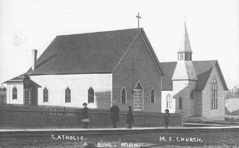 Catholic and Methodist Episcopal Churches, Buhl Minnesota, 1910