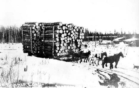 Banner load, Blackduck, Minnesota : biggest load of logs ever hauled  by Lewis H. Halvorson, 1909