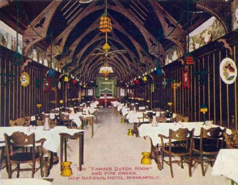 The Famous Dutch Room and pipe organ, new National Hotel, Minneapolis Minnesota, 1907