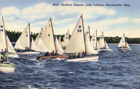 Sailboat Regatta, Lake Calhoun, Minneapolis Minnesota, 1940's