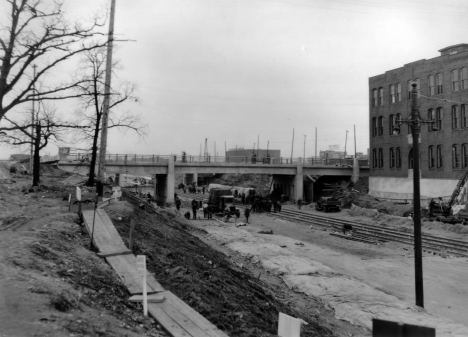 Construction of the Minnesota Transfer Railroad bridge over University Avenue near Prior, 1934?