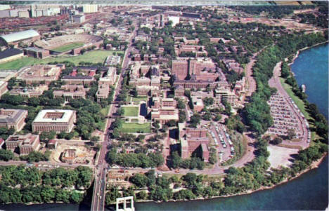 Aerial view, University of Minnesota campus, Minneapolis Minnesota, 1950's