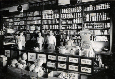 Interior of the town grocery store, Dundee Minnesota, 1920