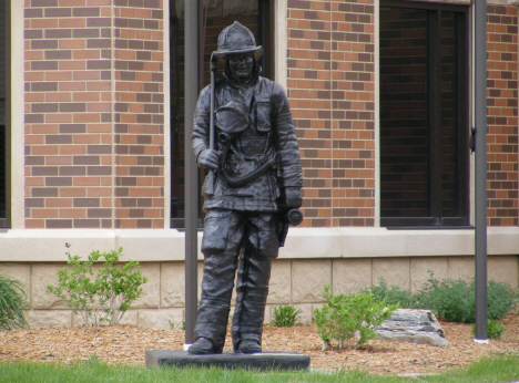 Statue of firefighter outside Fire Department, Jackson Minnesota, 2014