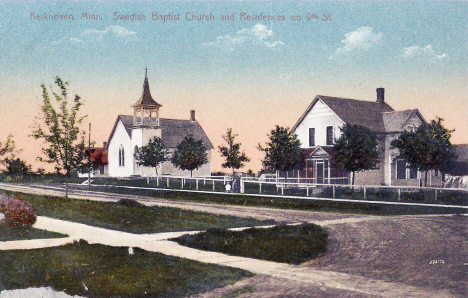 Swedish Baptist Church and residences on 9th Street, Kerkhoven Minnesota, 1911