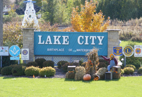 Welcome sign, Lake City Minnesota, 2009