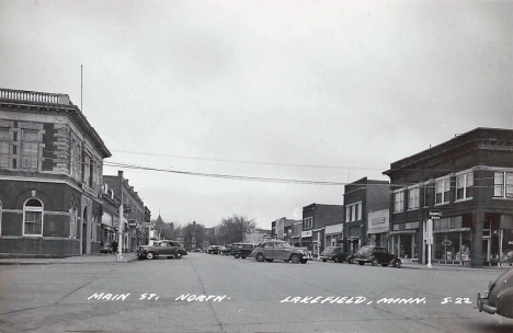 Main Street looking north, Lakefield Minnesota, 1940's