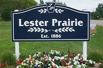 Welcome sign, Lester Prairie Minnesota