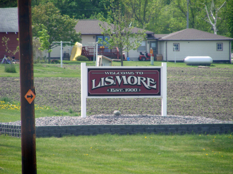 Welcome sign, Lismore Minnesota, 2014