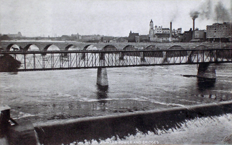 10th Avenue South and Stone Arch Bridges over the Mississippi River, Minneapolis Minnesota, 1906