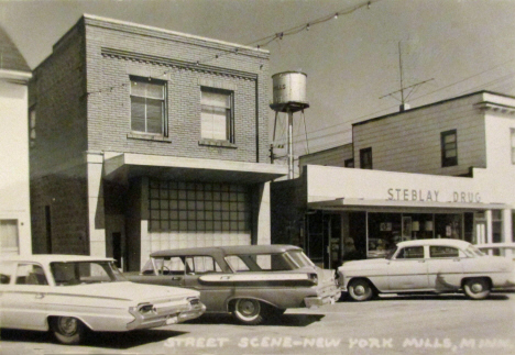 Street scene, New York Mills Minnesota, 1960's