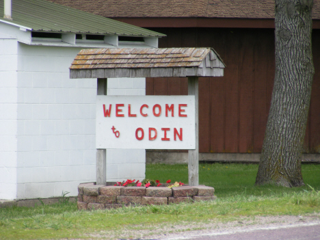 Welcome sign, Odin Minnesota, 2014