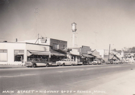Main Street, Highways 6 and 34, Remer Minnesota, late 1950's