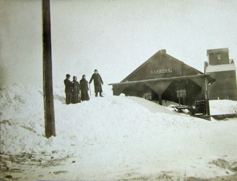 Depot after blizzard, Sanborn Minnesota, 1910's