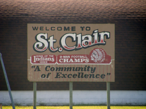 Welcome sign, St. Clair Minnesota, 2014