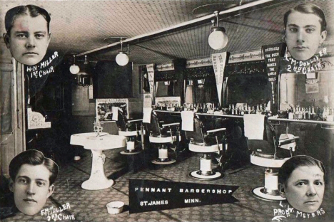 Pennant Barber Shop, St. James Minnesota, 1910's?