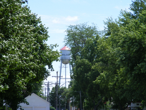 Water tower through the trees, Waldorf Minnesota, 2014