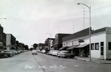 Street scene, Wells Minnesota, late 1950's
