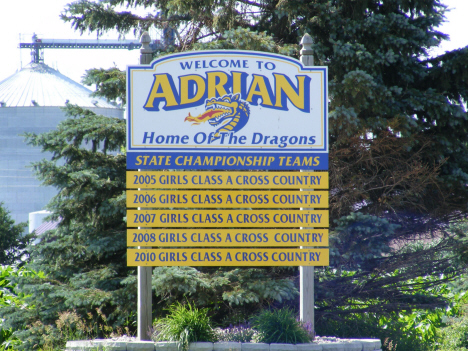 Welcome sign, Adrian Minnesota, 2014