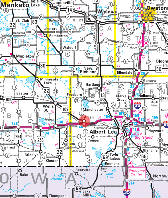 Minnesota State Highway Map of the Alden Minnesota area