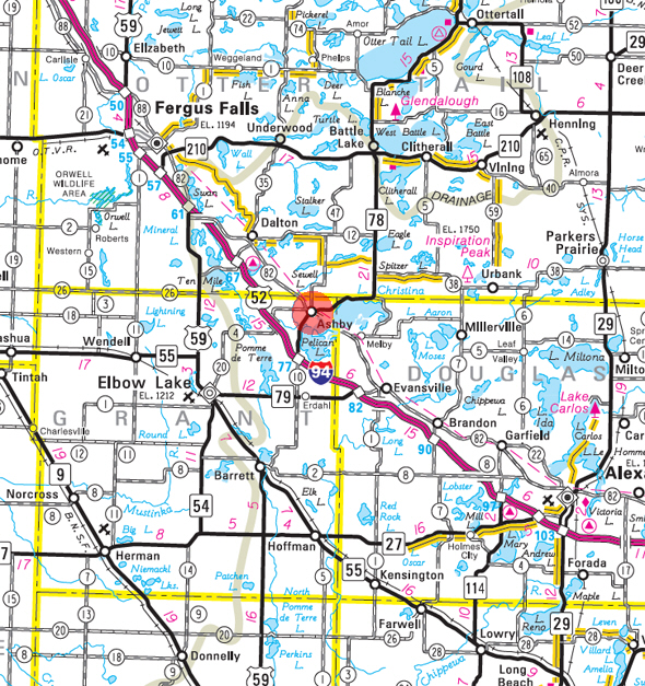 Minnesota State Highway Map of the Ashby Minnesota area