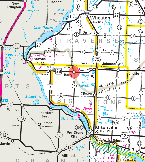 Minnesota State Highway Map of the Barry Minnesota area 