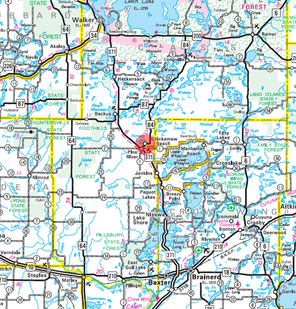 Minnesota State Highway Map of the Chickamaw Beach Minnesota area 