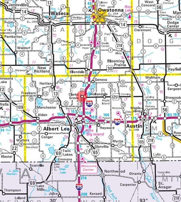 Minnesota State Highway Map of the Clarks Grove Minnesota area