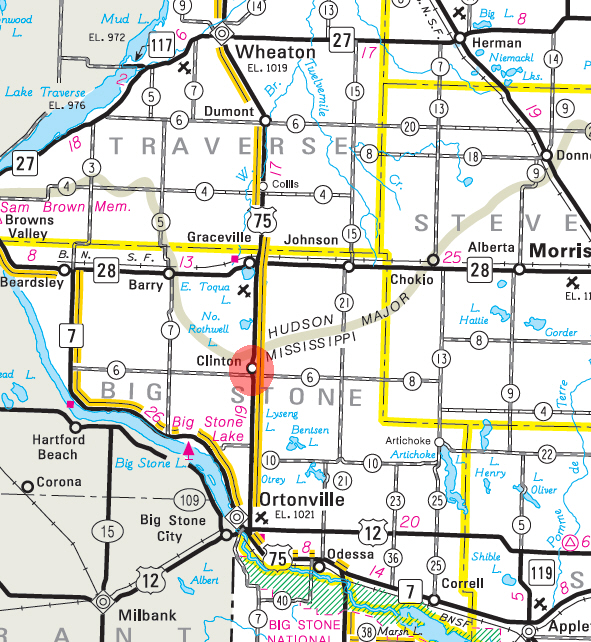 Minnesota State Highway Map of the Clinton Minnesota area 