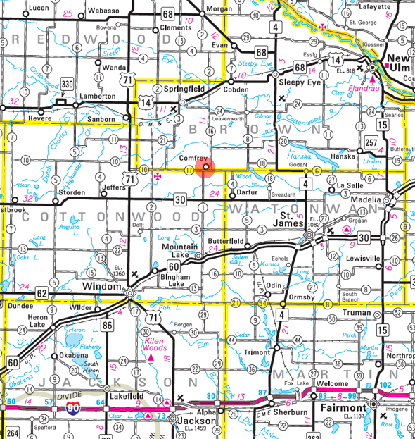 Minnesota State Highway Map of the Comfrey Minnesota area