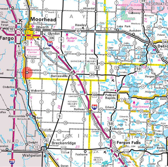 Minnesota State Highway Map of the Comstock Minnesota area