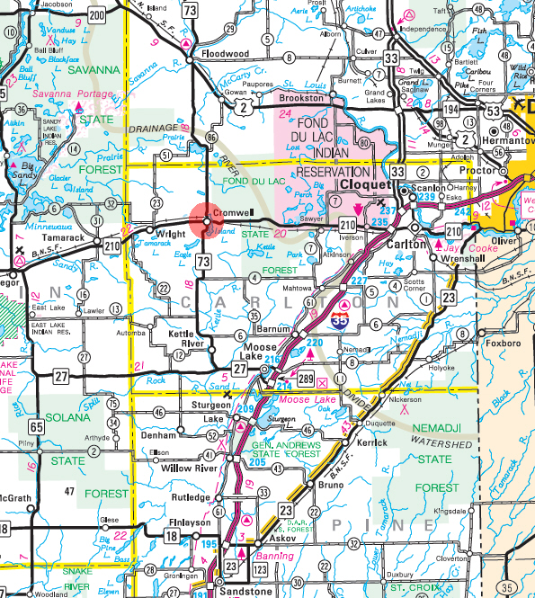 Minnesota State Highway Map of the Cromwell Minnesota area 