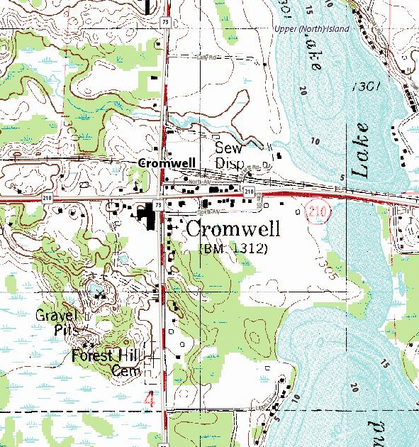 Topographic map of the Cromwell Minnesota area