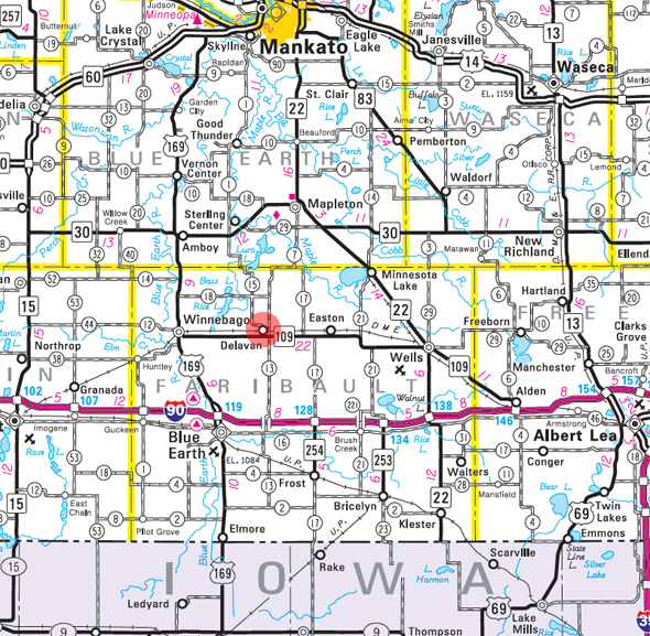 Minnesota State Highway Map of the Delavan Minnesota area