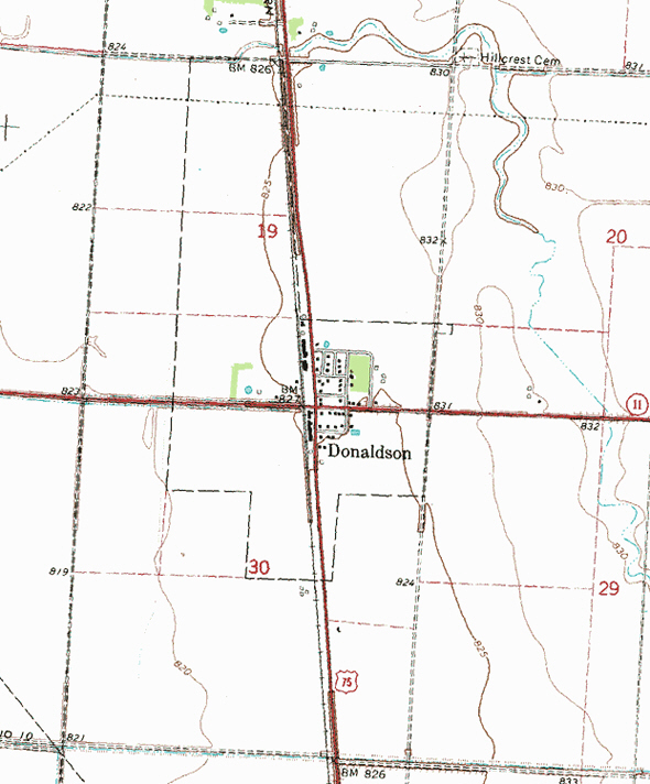 Topographic map of the Donaldson Minnesota area