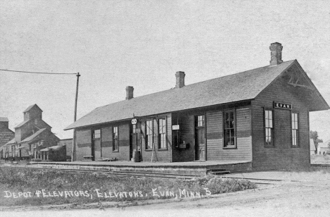 Depot and Elevators, Evan Minnesota, 1920