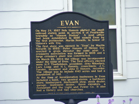 Plaque in front of City Hall, Evan Minnesota, 2011